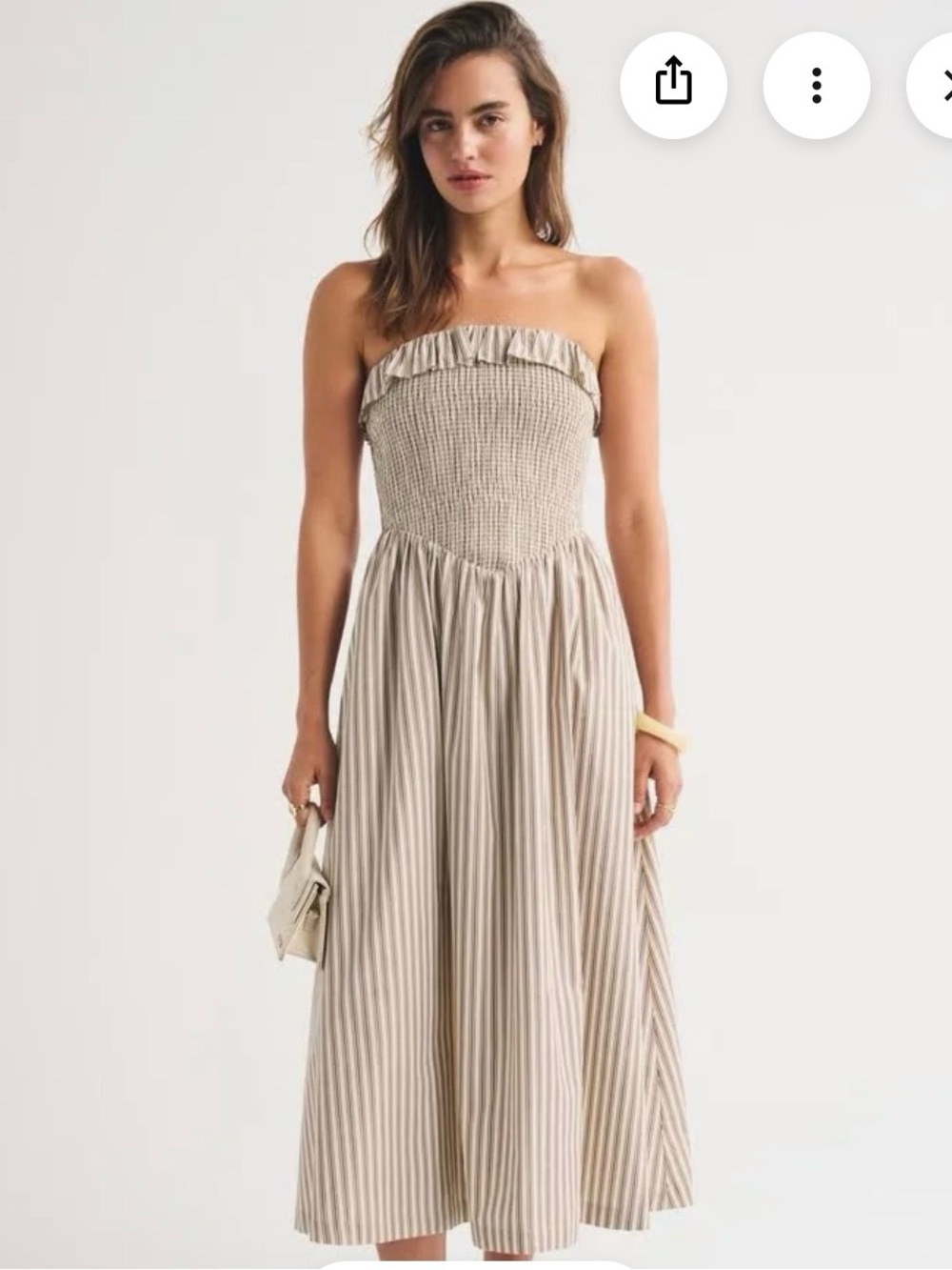 Abercrombie & Fitch Sydney Smocked Top Dip Waist Brown Stripe Midi Dress - Picture 2 of 7